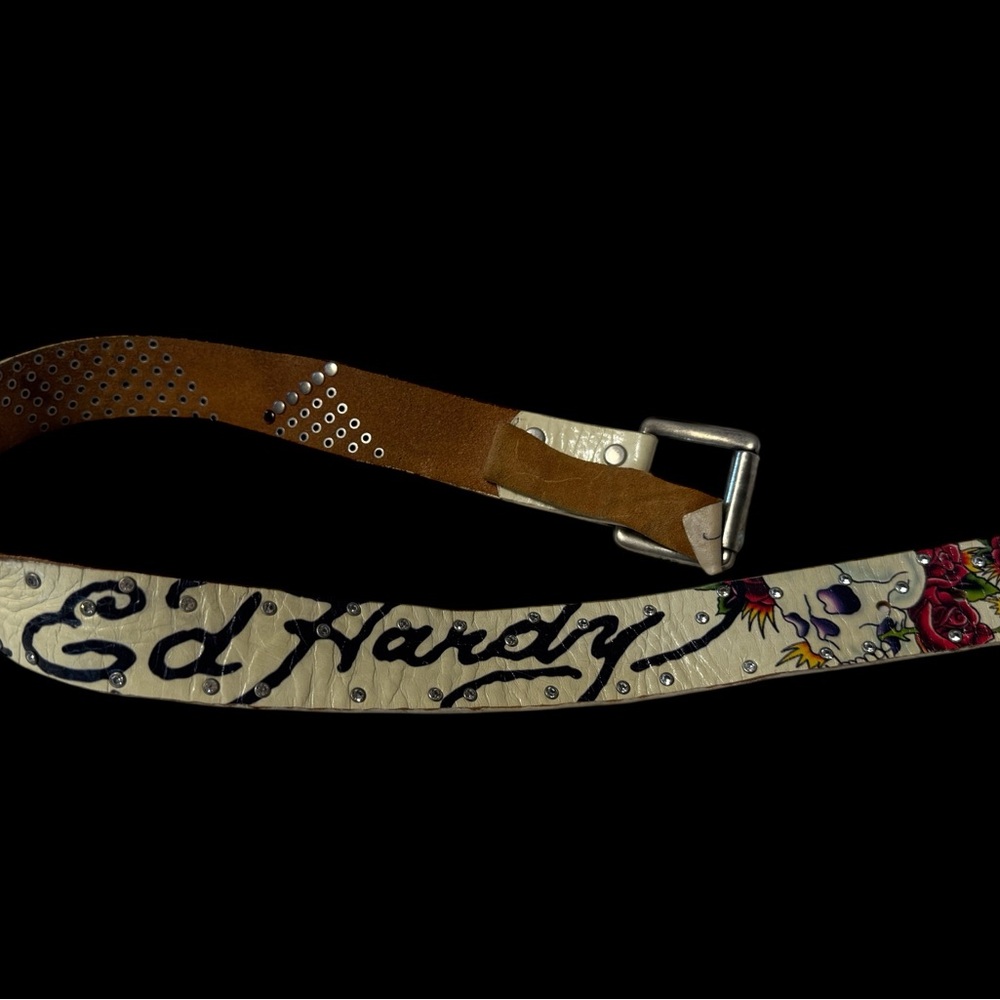Ed Hardy Artistic Cream and Brown Vintage Belt